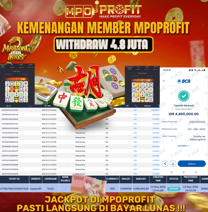 MPOPROFIT JACKPOT SLOT PGSOFT! KEMENANGAN MURNI DI (MAHJONG WAYS TOTAL RP 4.800.000,- LUNAS)